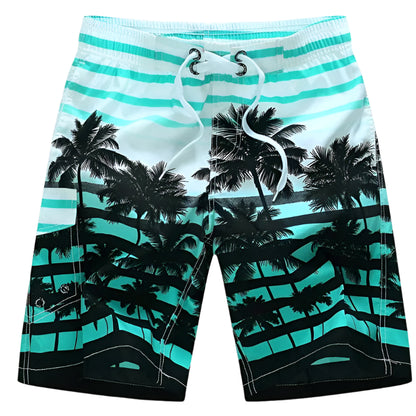 GarbPlanet 1525-Blue / 3XL Summer Men Quick-drying Beachwear Plus Size Swimsuit Shorts Male Fashion Casual Loose Hawaii Printing Surf Board Shorts