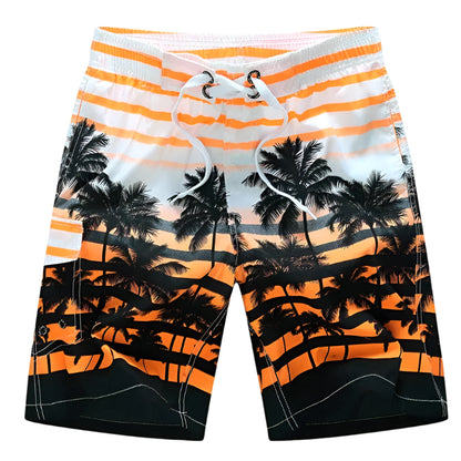 GarbPlanet 1525-Orange / 3XL Summer Men Quick-drying Beachwear Plus Size Swimsuit Shorts Male Fashion Casual Loose Hawaii Printing Surf Board Shorts