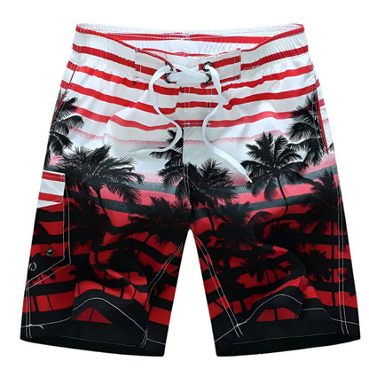 GarbPlanet 1525-Red / 3XL Summer Men Quick-drying Beachwear Plus Size Swimsuit Shorts Male Fashion Casual Loose Hawaii Printing Surf Board Shorts