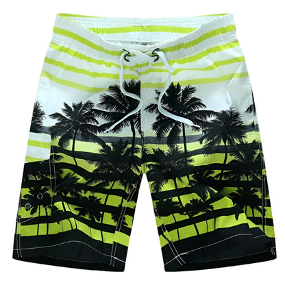 GarbPlanet 1525-Yellow / 3XL Summer Men Quick-drying Beachwear Plus Size Swimsuit Shorts Male Fashion Casual Loose Hawaii Printing Surf Board Shorts