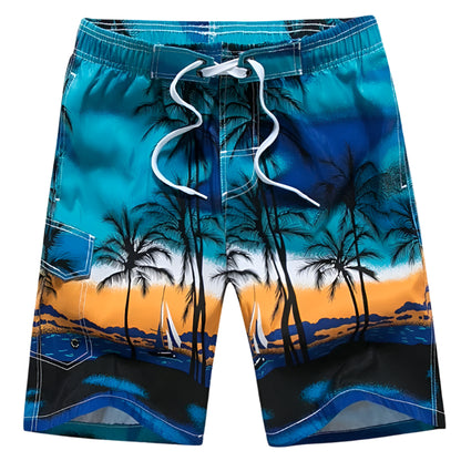 GarbPlanet 1701-Blue / 3XL Summer Men Quick-drying Beachwear Plus Size Swimsuit Shorts Male Fashion Casual Loose Hawaii Printing Surf Board Shorts