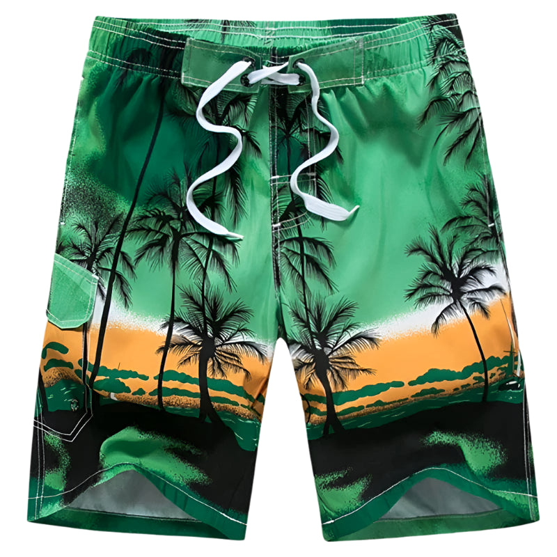 GarbPlanet 1701-Green / 3XL Summer Men Quick-drying Beachwear Plus Size Swimsuit Shorts Male Fashion Casual Loose Hawaii Printing Surf Board Shorts