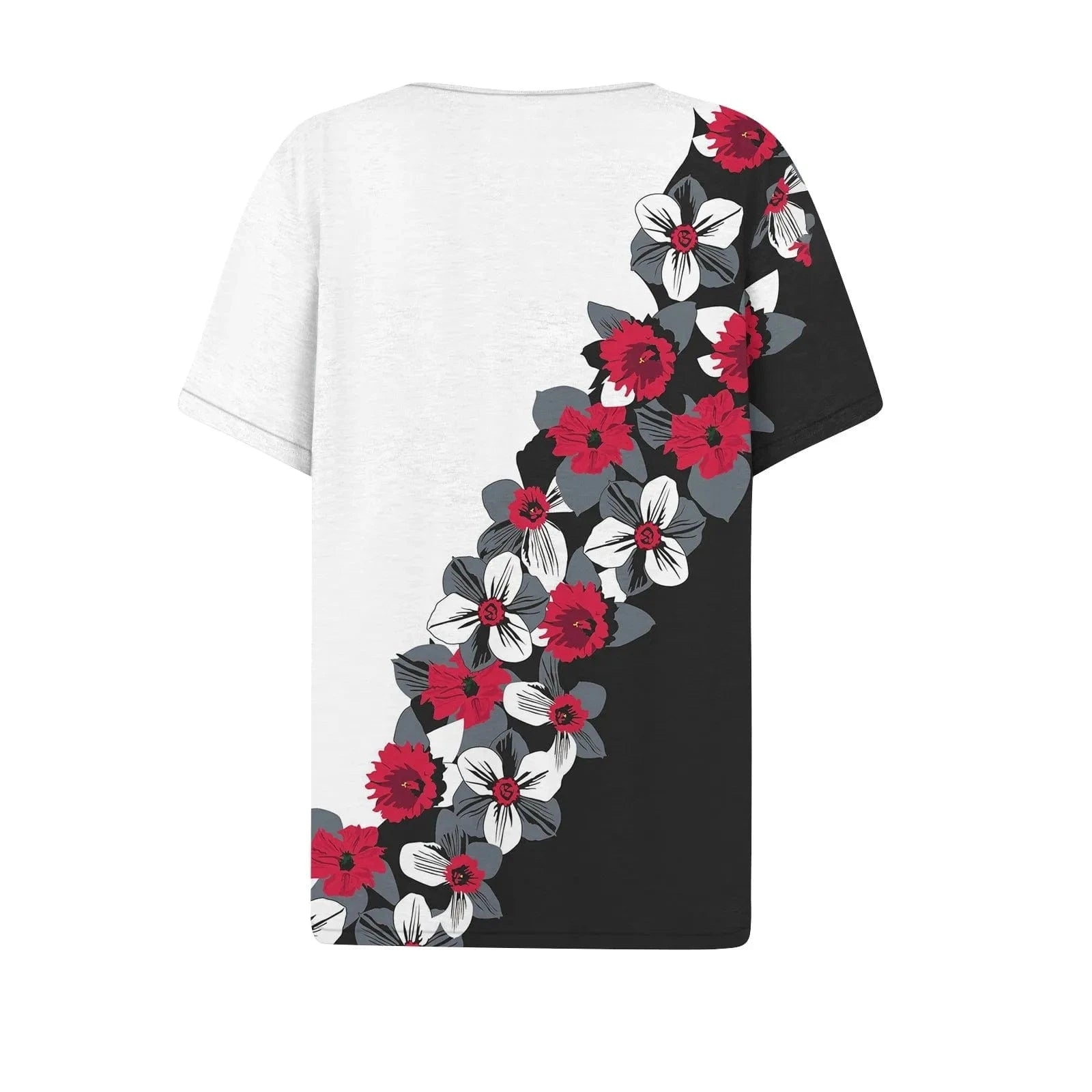 GarbPlanet 2024 Women Summer Casual T-shirts Fashion Printed Harajuku Top Tees Streetwear Basic Button Short Sleeve V-Neck Tops Plus Size