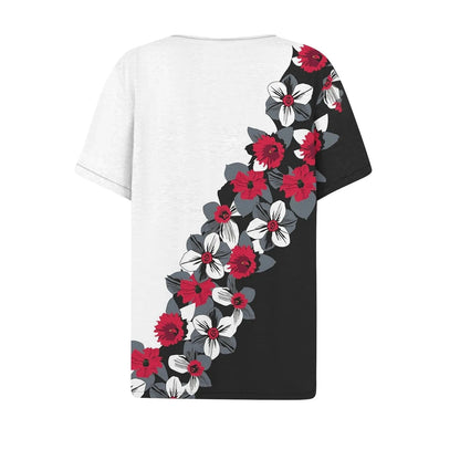 GarbPlanet 2024 Women Summer Casual T-shirts Fashion Printed Harajuku Top Tees Streetwear Basic Button Short Sleeve V-Neck Tops Plus Size