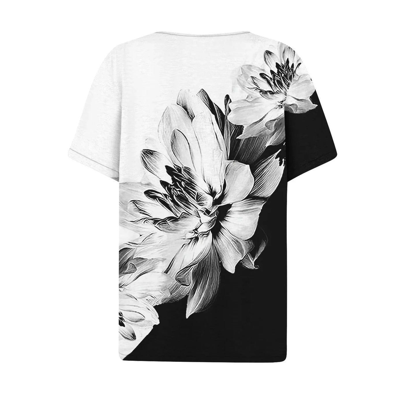 GarbPlanet 2024 Women Summer Casual T-shirts Fashion Printed Harajuku Top Tees Streetwear Basic Button Short Sleeve V-Neck Tops Plus Size