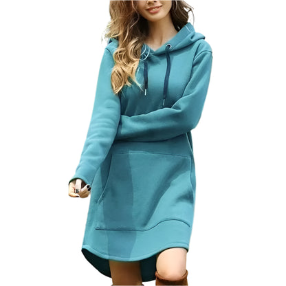 GarbPlanet 2025 Women Autumn Dresses Casual Pocket Long Sleeve Hooded Sweatshirts Loose Oversized Pullover Hoodie Bodycon Dress Robe