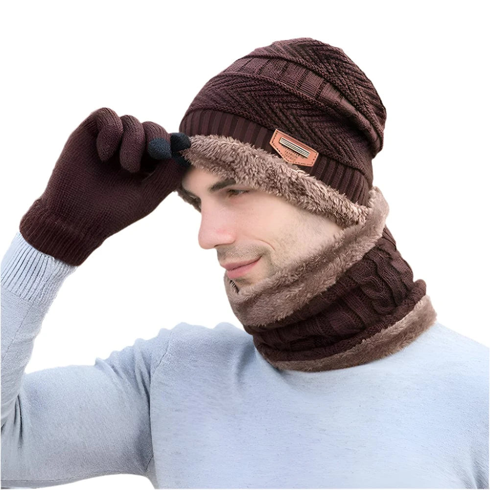 GarbPlanet 3 In 1 Winter Beanie Scarf And Gloves Set