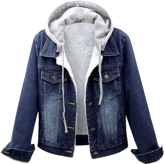 GarbPlanet 5xl Women Denim Chic Jacket Female Oversize Outerwear Loose Short Bf Hooded Jeans Coat Big Pocket Tops 2023 Spring Autumn