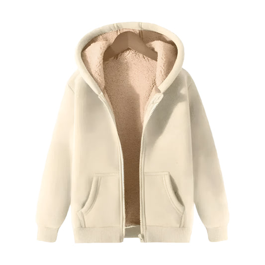 GarbPlanet Apricot / XXL 2024 Trendy Sweatshirt Coat Front Pockets Warm Zipper Lamb Wool Jacket Men Woman Winter Pure Color Plush Lined Cardigan Hoodie