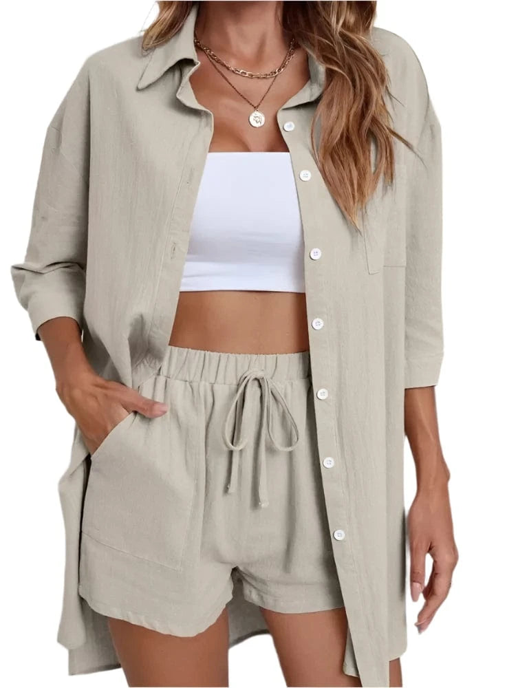 GarbPlanet Beige / S Women's Casual 2 Piece Set