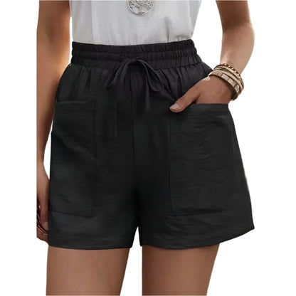 GarbPlanet black / 4XL Woman Shorts 2024 Fashion Women Linen Sweatshorts Summer Pockets High Waist Cotton Blend Pockets Elastic Waist Loose Shorts