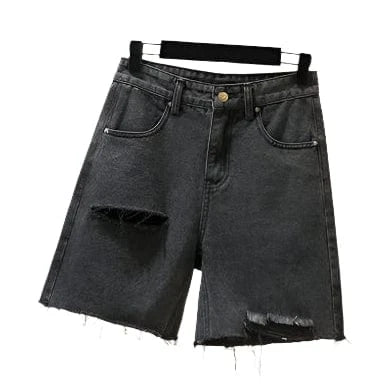 GarbPlanet Black / M Women's Denim Ripped Loose Shorts