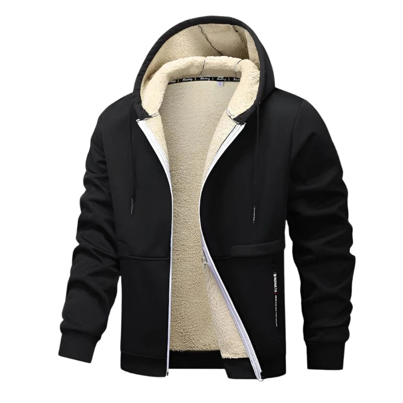 GarbPlanet Black / S Men's Fleece Lined Zip-Up Hoodie