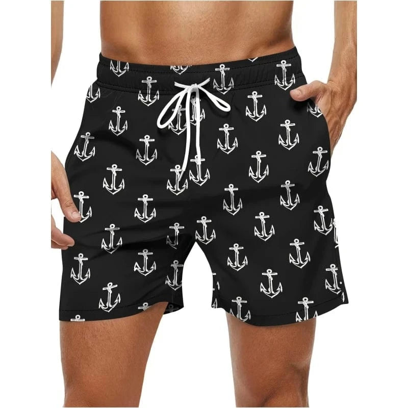 GarbPlanet Black / S Men's Nautical-Themed Boardshorts