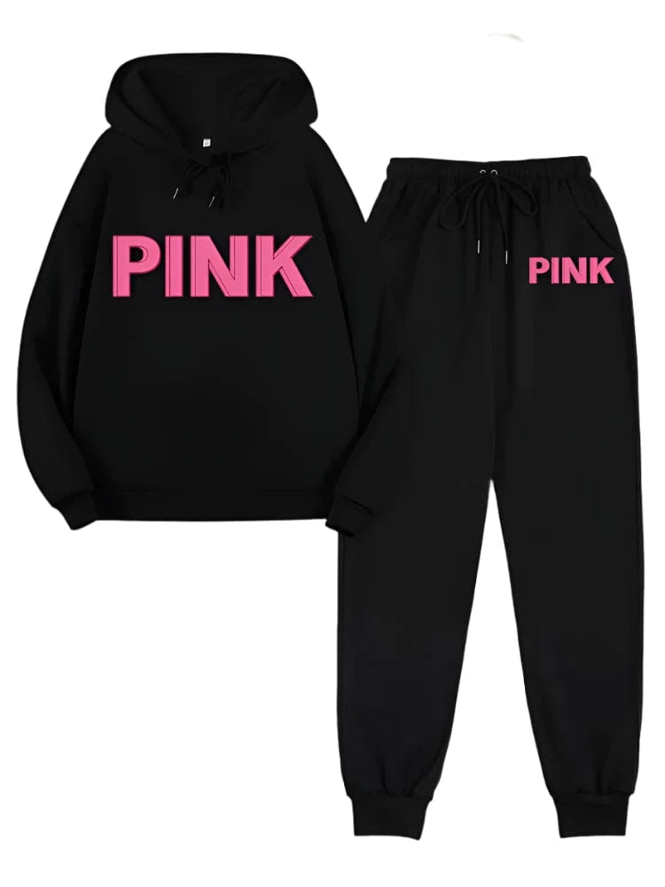 GarbPlanet Black / S Women's Hoodie Top And Jogging Bottoms