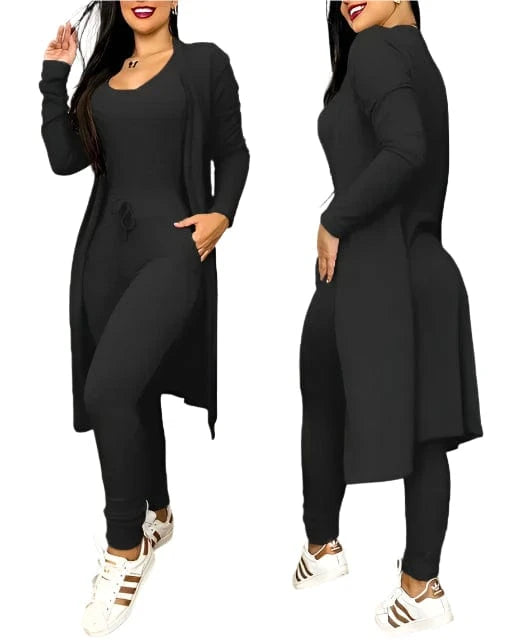 GarbPlanet Black / S Women's Jumpsuit 3 Piece Set