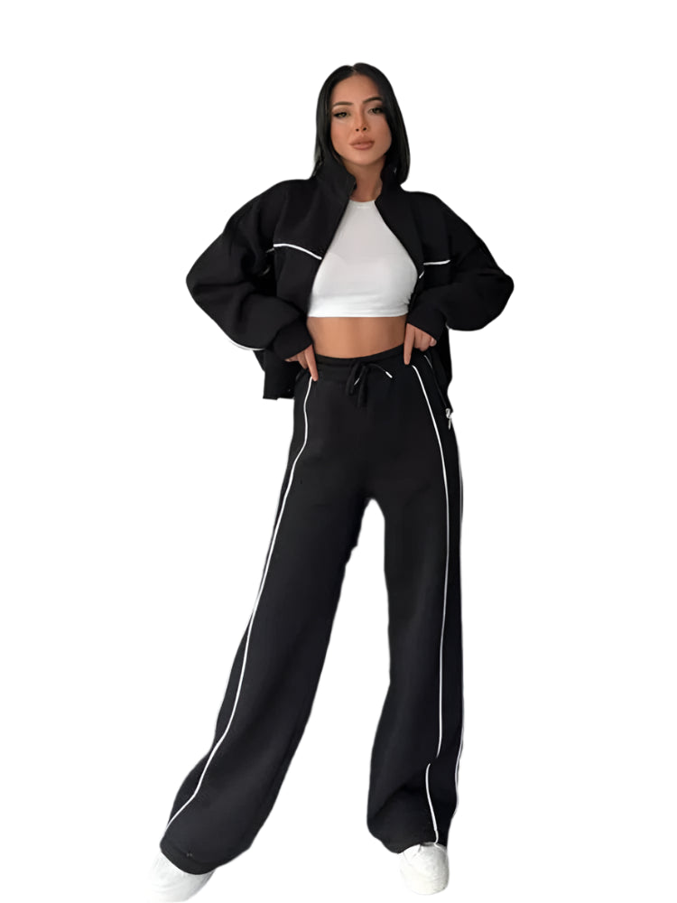 GarbPlanet Black / S Women’s Two-Piece Casual Tracksuit Set