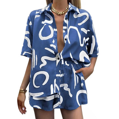 GarbPlanet Blue / S / CN Women Stylish Shorts Casual Loose Printed Top Shorts Set Suitable For Leisure And Sports Bathing Suit Cool Breathable Shorts