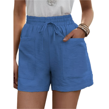 GarbPlanet Blue / S Woman Shorts 2024 Fashion Women Linen Sweatshorts Summer Pockets High Waist Cotton Blend Pockets Elastic Waist Loose Shorts