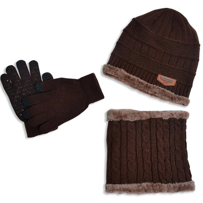 GarbPlanet Brown 3 In 1 Winter Beanie Scarf And Gloves Set