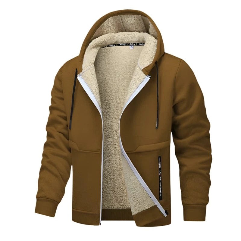 GarbPlanet Brown / S Men's Fleece Lined Zip-Up Hoodie