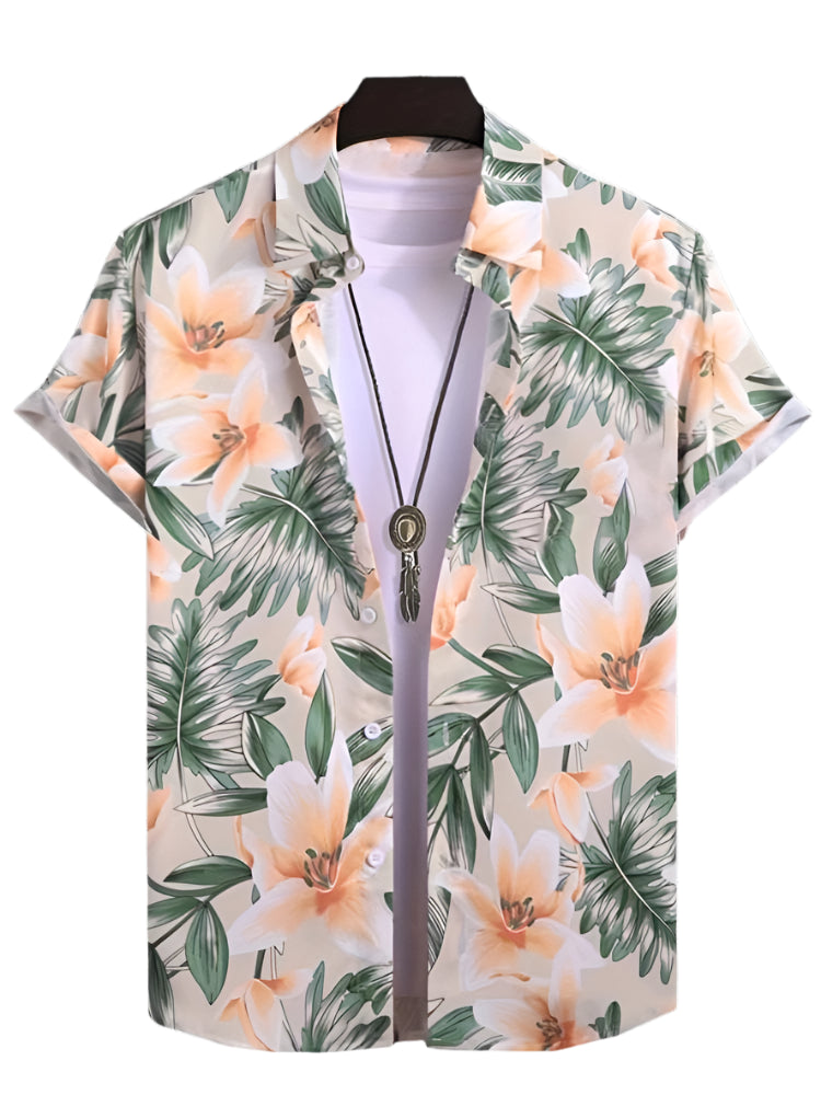 GarbPlanet BSLTH2411564410 / 3XL Summer 3D Palm Leaf Floral Print Men's Lapel Shirt Men's Fashion Streetwear T Shirt Neutral Hawaiian Button Down Shirt Top