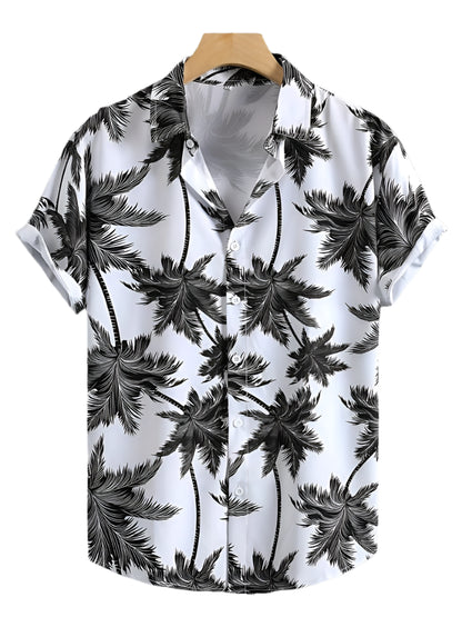 GarbPlanet BSLTH241156444 / M Summer 3D Palm Leaf Floral Print Men's Lapel Shirt Men's Fashion Streetwear T Shirt Neutral Hawaiian Button Down Shirt Top