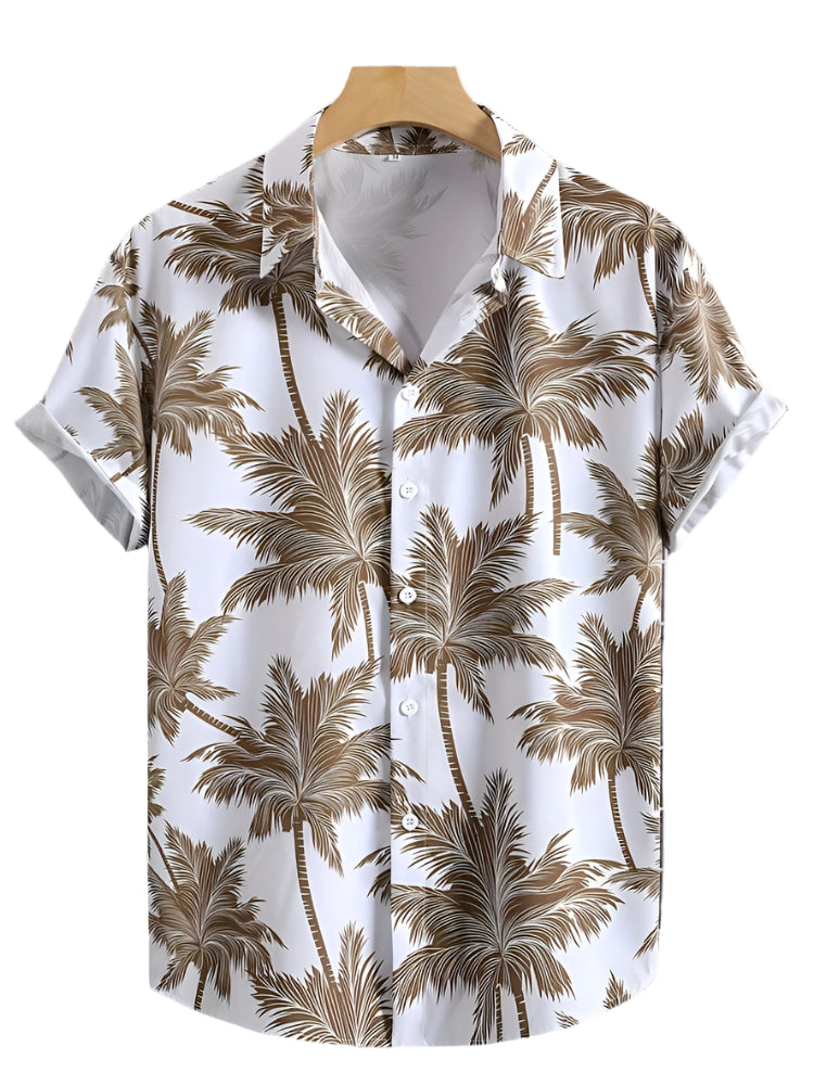 GarbPlanet BSLTH241156445 / M Summer 3D Palm Leaf Floral Print Men's Lapel Shirt Men's Fashion Streetwear T Shirt Neutral Hawaiian Button Down Shirt Top