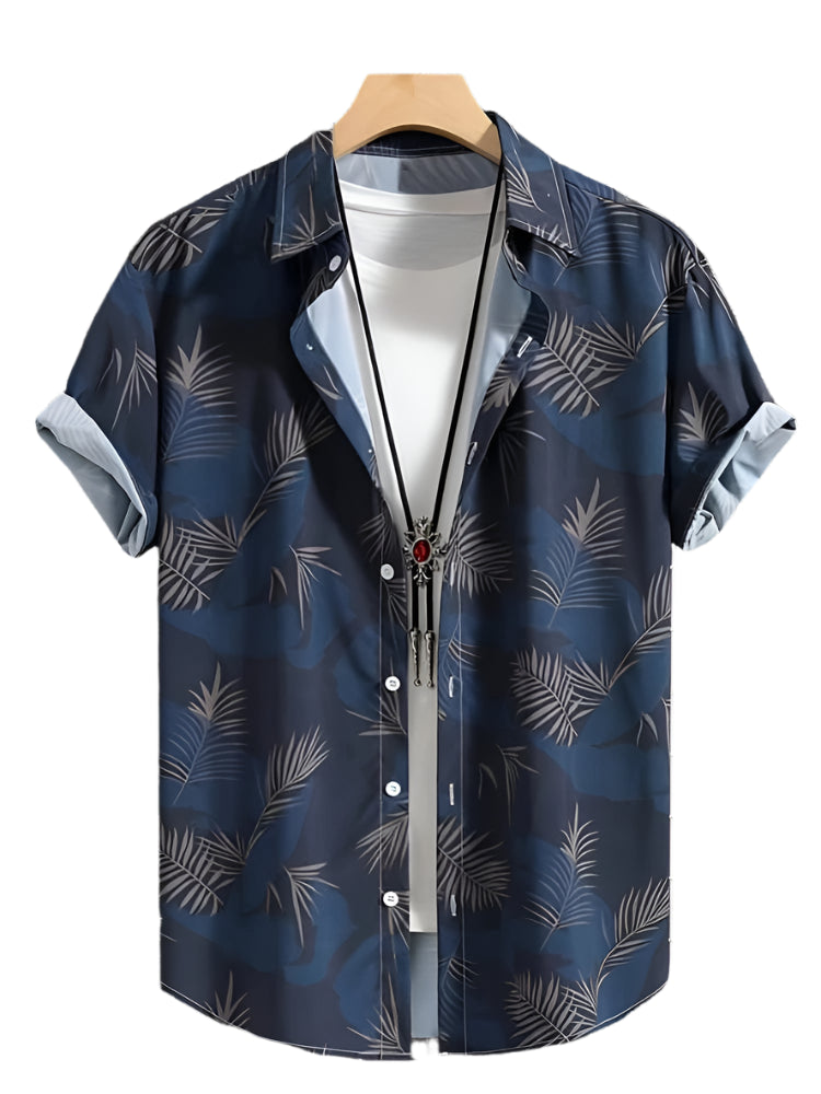 GarbPlanet BSLTH241156447 / M Summer 3D Palm Leaf Floral Print Men's Lapel Shirt Men's Fashion Streetwear T Shirt Neutral Hawaiian Button Down Shirt Top