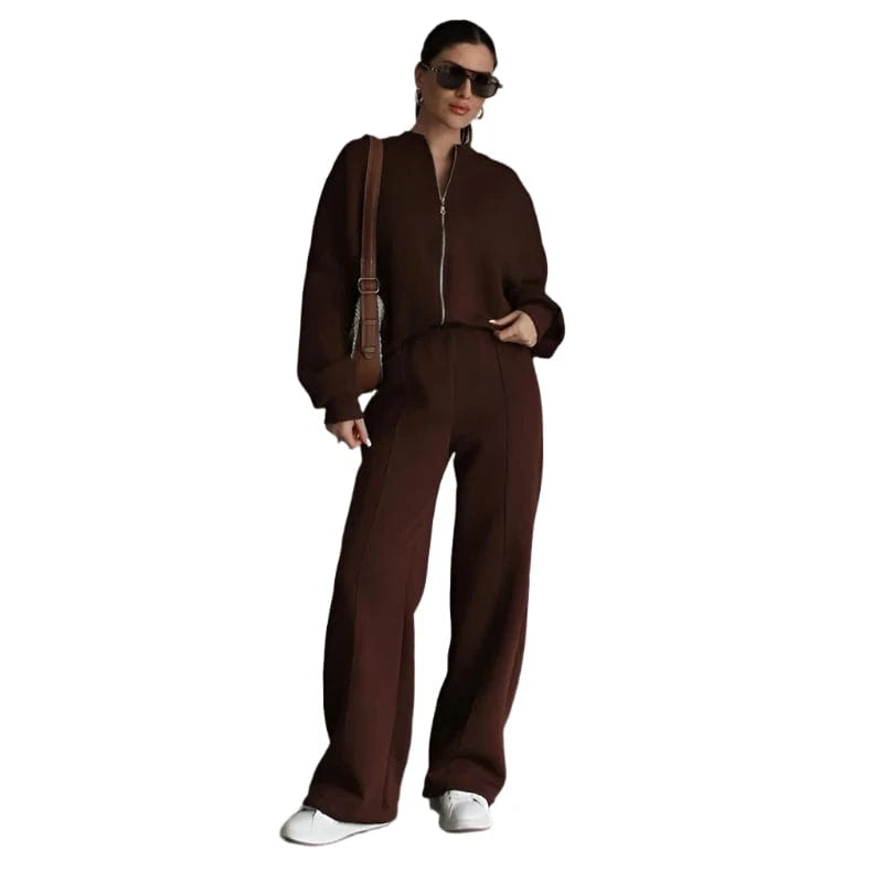 GarbPlanet Coffee / S Women's Two-Piece Casual Wear Set