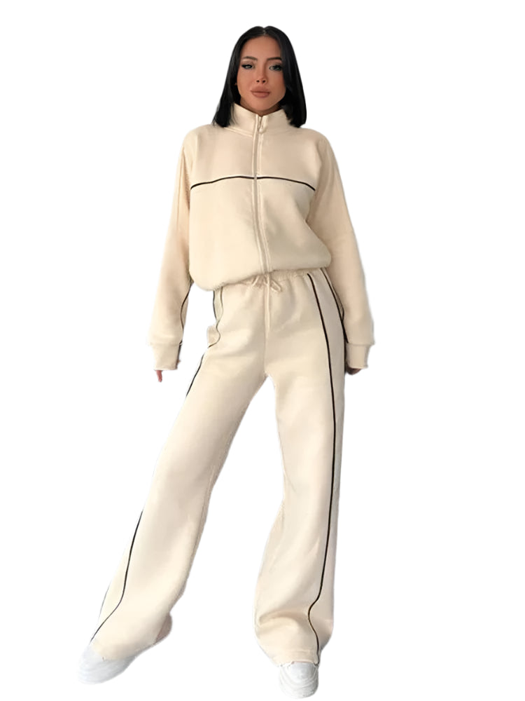 GarbPlanet Cream-White / S Women’s Two-Piece Casual Tracksuit Set