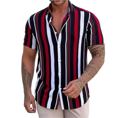 GarbPlanet CS2024AT8607 / L Hawaiian Stripes Simple Shirt For Men's Casual Fashion Streetwear Dazn Short Sleeve Breathable Top Clothing Harajuku Holiday