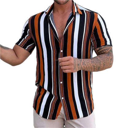 GarbPlanet CS2024AT8608 / L Hawaiian Stripes Simple Shirt For Men's Casual Fashion Streetwear Dazn Short Sleeve Breathable Top Clothing Harajuku Holiday