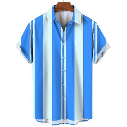 GarbPlanet CS2024AT8610 / S Hawaiian Stripes Simple Shirt For Men's Casual Fashion Streetwear Dazn Short Sleeve Breathable Top Clothing Harajuku Holiday