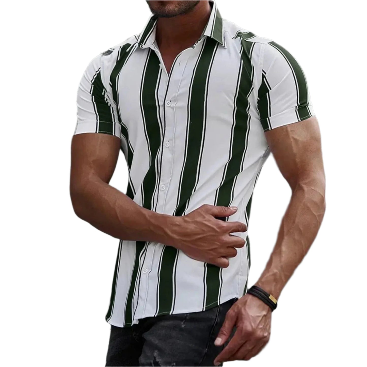 GarbPlanet CS2024AT8611 / L Hawaiian Stripes Simple Shirt For Men's Casual Fashion Streetwear Dazn Short Sleeve Breathable Top Clothing Harajuku Holiday