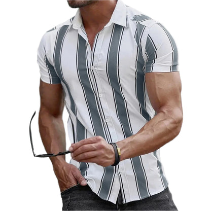 GarbPlanet CS2024AT8612 / L Hawaiian Stripes Simple Shirt For Men's Casual Fashion Streetwear Dazn Short Sleeve Breathable Top Clothing Harajuku Holiday