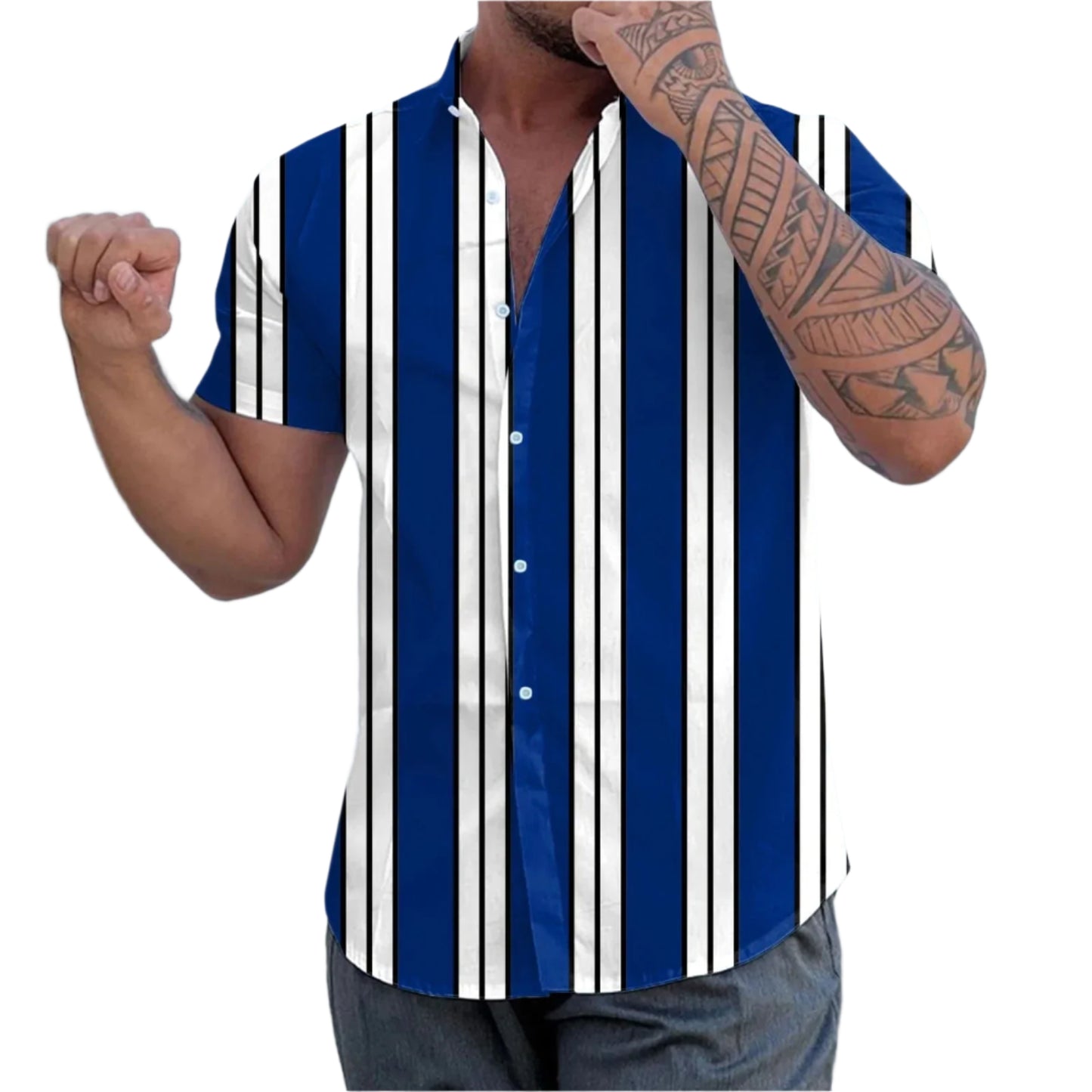 GarbPlanet CS2024AT8613 / L Hawaiian Stripes Simple Shirt For Men's Casual Fashion Streetwear Dazn Short Sleeve Breathable Top Clothing Harajuku Holiday