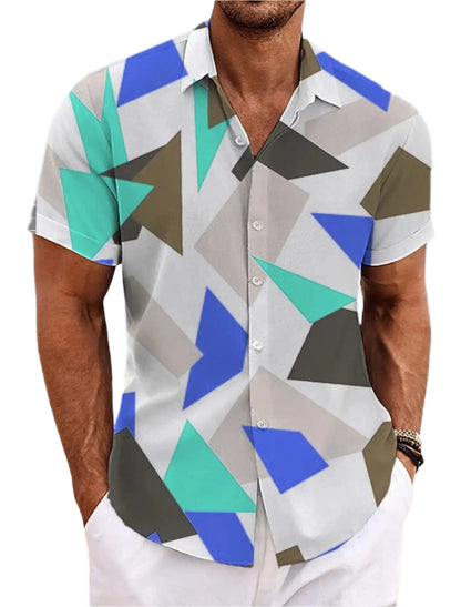 GarbPlanet CSZHD202416125 / S Hawaii Geometric Pattern Beach Shirt Men's Graphic Summer Hawaiian Gradient Prints Turndown Street Short Sleeve Apparel Casual