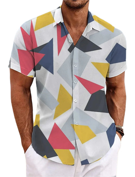 GarbPlanet CSZHD202416126 / 5XL Hawaii Geometric Pattern Beach Shirt Men's Graphic Summer Hawaiian Gradient Prints Turndown Street Short Sleeve Apparel Casual