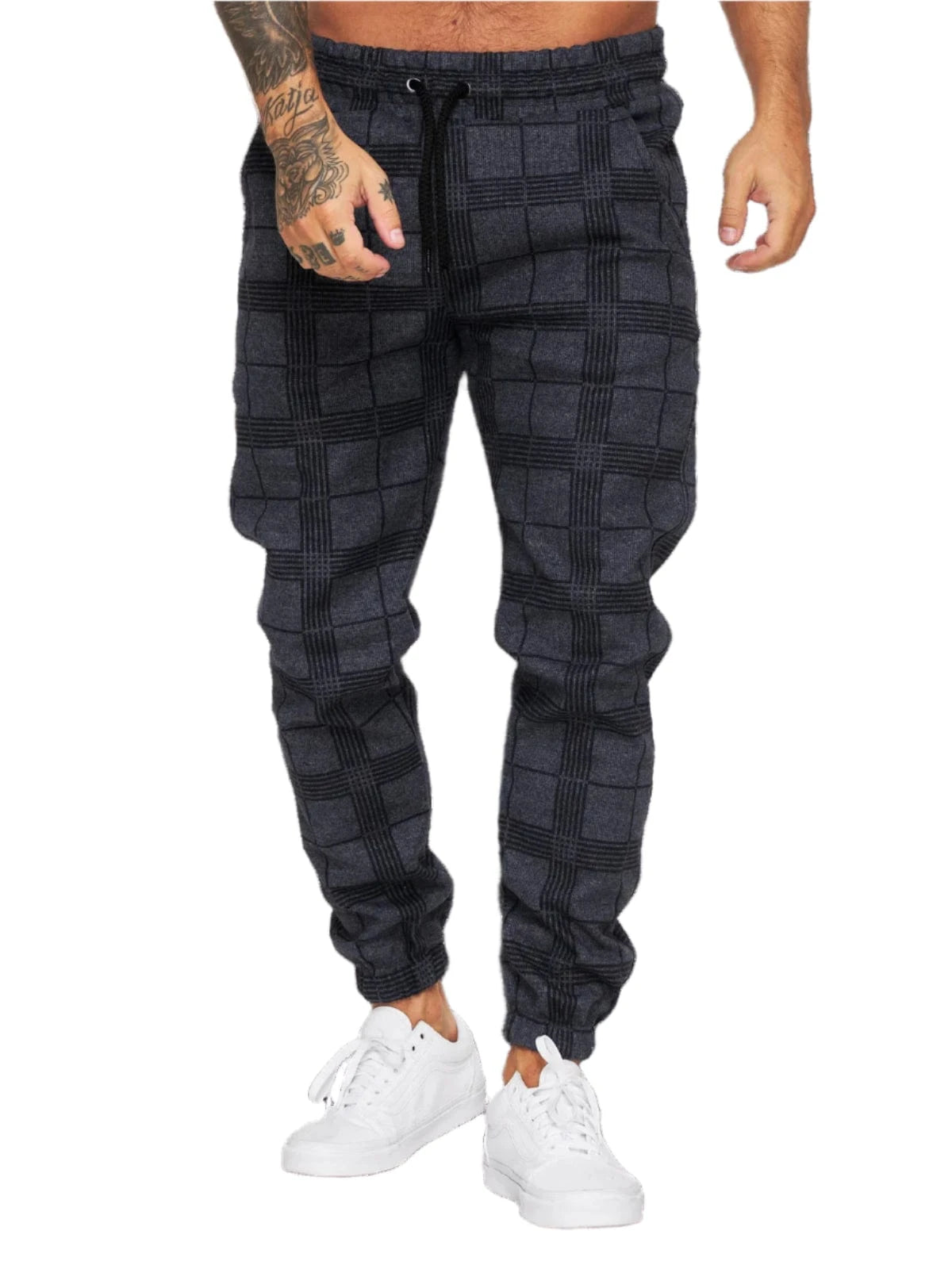 GarbPlanet Dark Grey / S Men's Plaid Jogging Bottoms