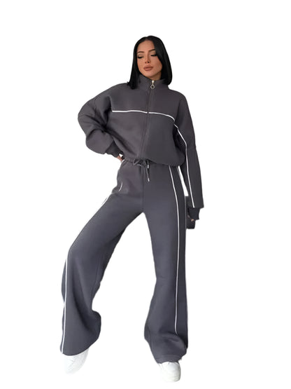 GarbPlanet Dark Grey / S Women’s Two-Piece Casual Tracksuit Set