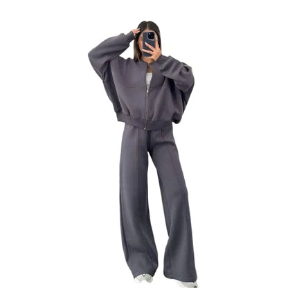 GarbPlanet Dark Grey / S Women's Two-Piece Casual Wear Set