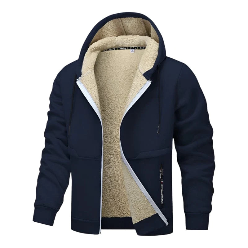 GarbPlanet DarkBlue / S Men's Fleece Lined Zip-Up Hoodie