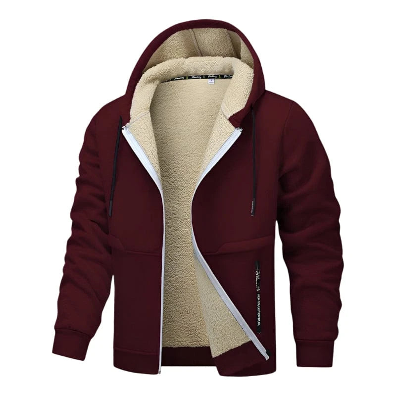 GarbPlanet DarkRed / S Men's Fleece Lined Zip-Up Hoodie