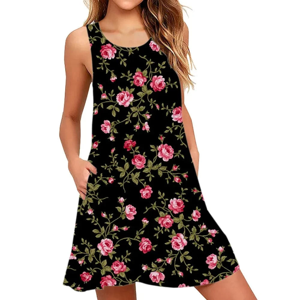 GarbPlanet Eleven / S Women's Floral Sleeveless Summer Dress