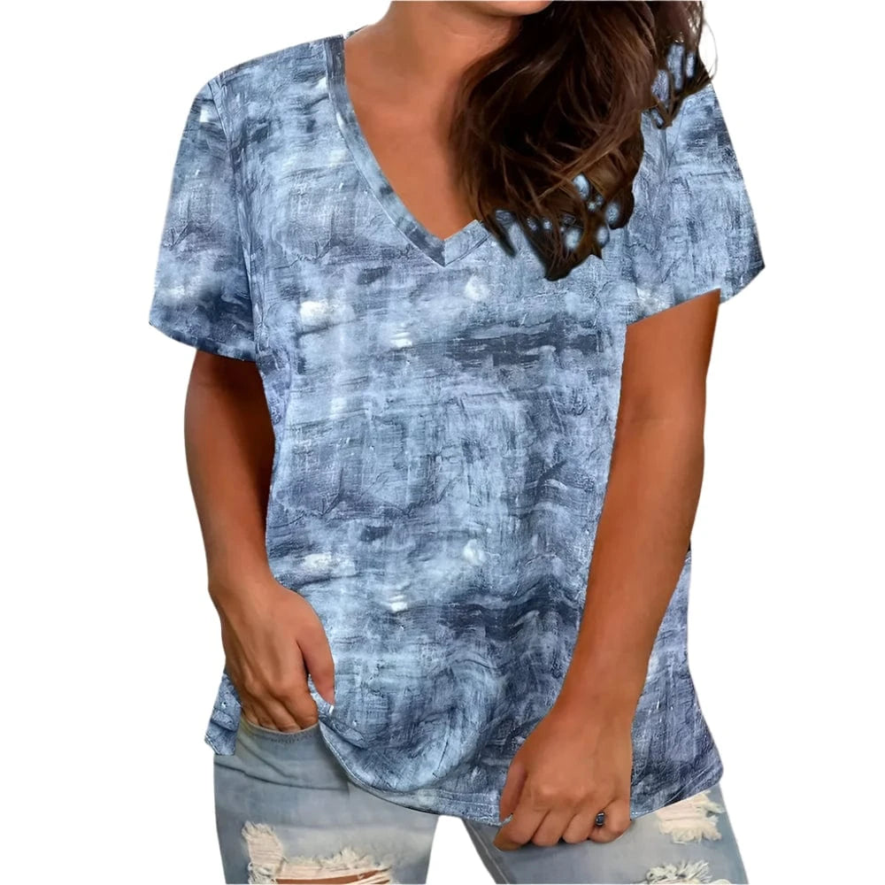 GarbPlanet Five / S Women's Casual Printed V-Neck T-Shirts