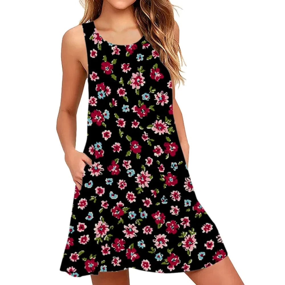 GarbPlanet Fourteen / S Women's Floral Sleeveless Summer Dress