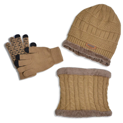 GarbPlanet Gold 3 In 1 Winter Beanie Scarf And Gloves Set