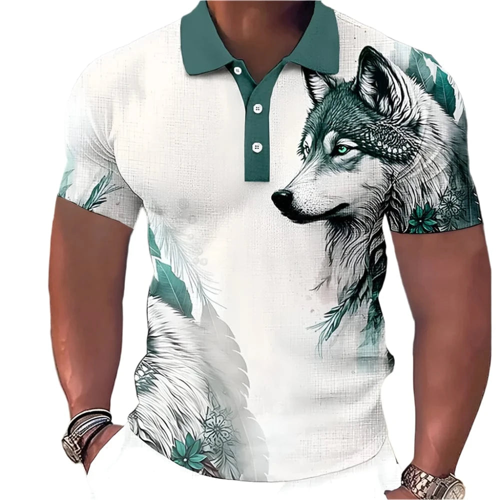 GarbPlanet Green / S Men's Animal Wolf 3D Print Polo Shirt