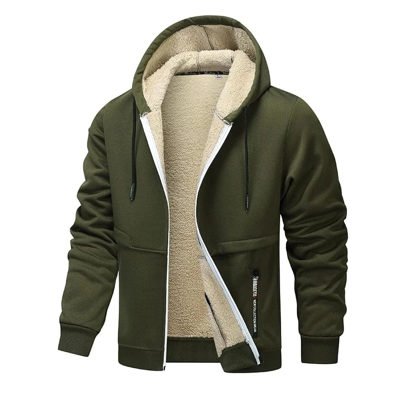 GarbPlanet Green / S Men's Fleece Lined Zip-Up Hoodie